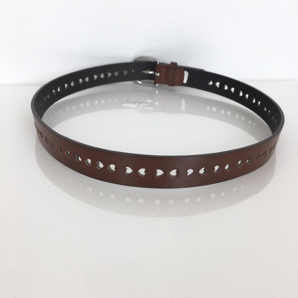 Women’s Thin Heart Filigree Leather Belt Brown Shiny Silver Buckle - Picture 6 of 6